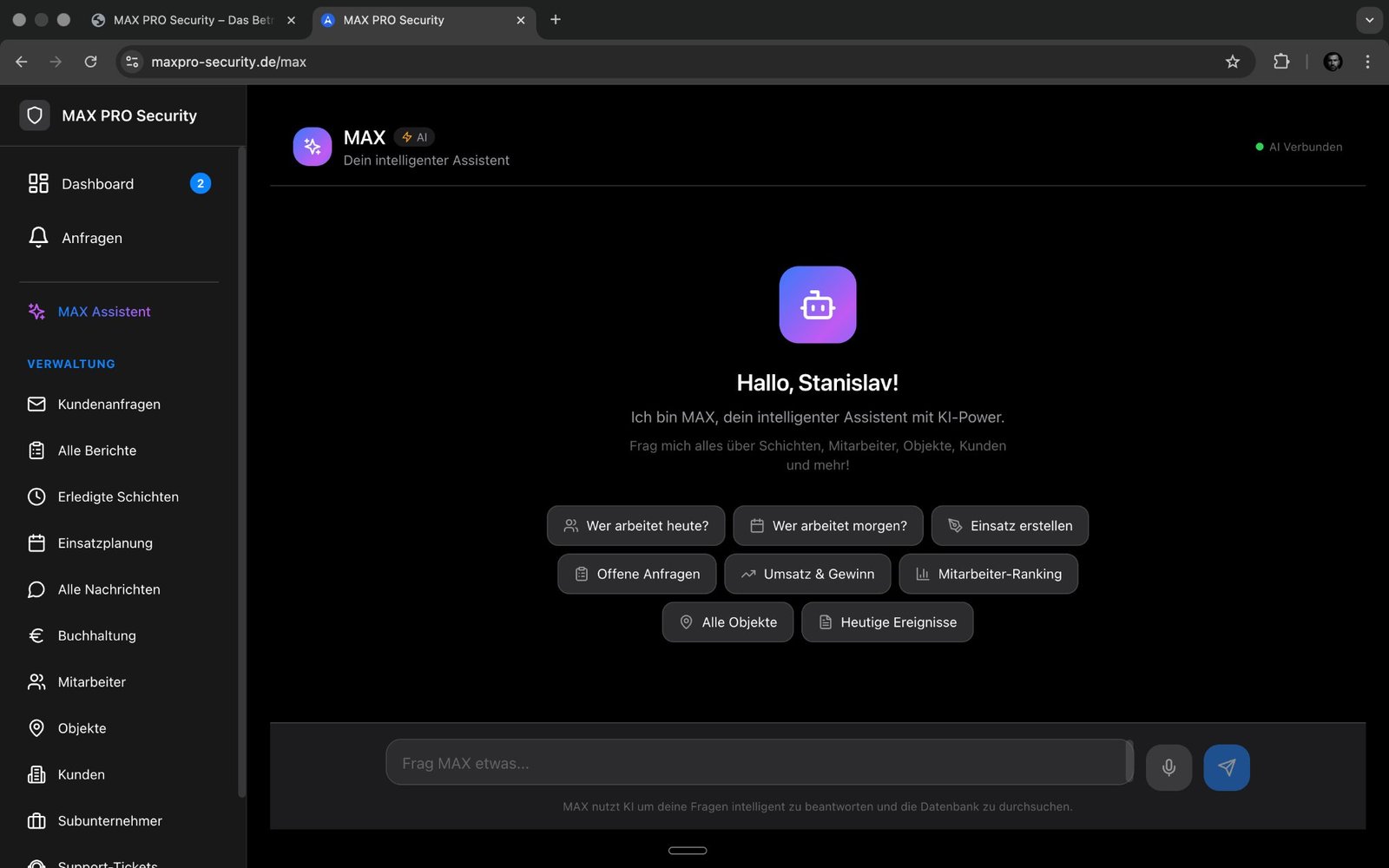 MAX PRO Security Dashboard